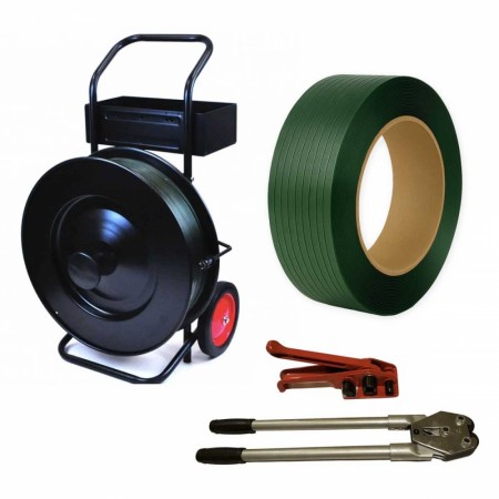 Komplett startpakke 16mm PET-bånd, plomber, verktøy og vogn