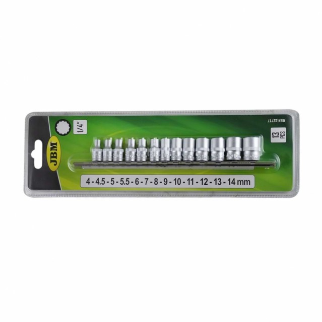 JBM Sett med 12-kantpiper 1/4″ - 13 deler