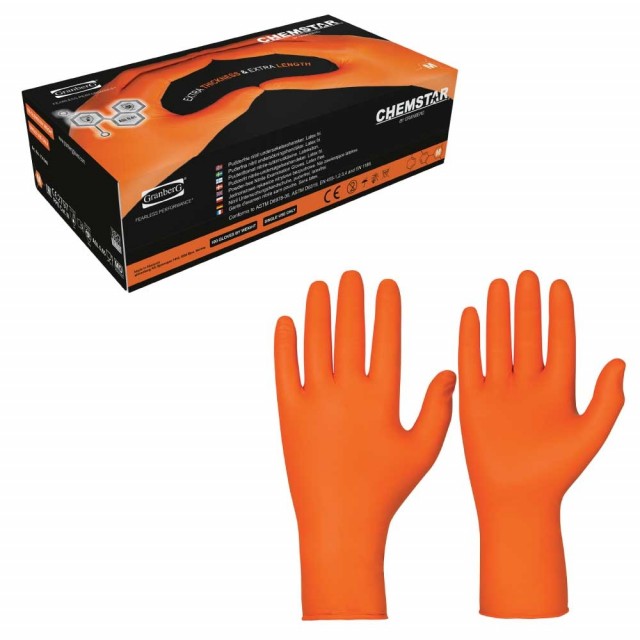 Chemstar® Eng.hanske Nitril, Orange - 100stk/pk