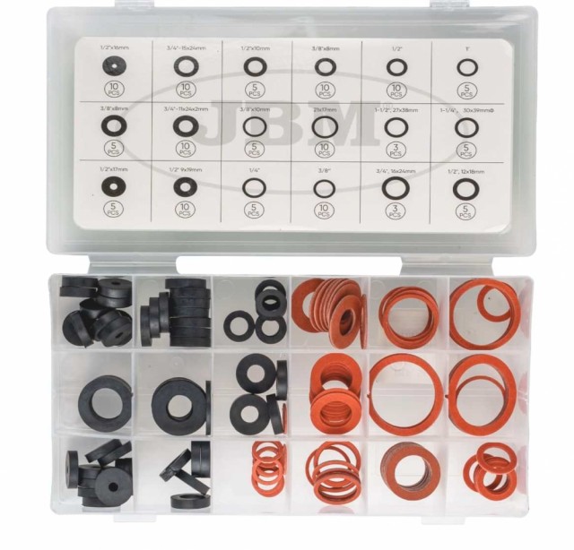 JBM Tetningsskiver i gummi og fiber - 141 deler