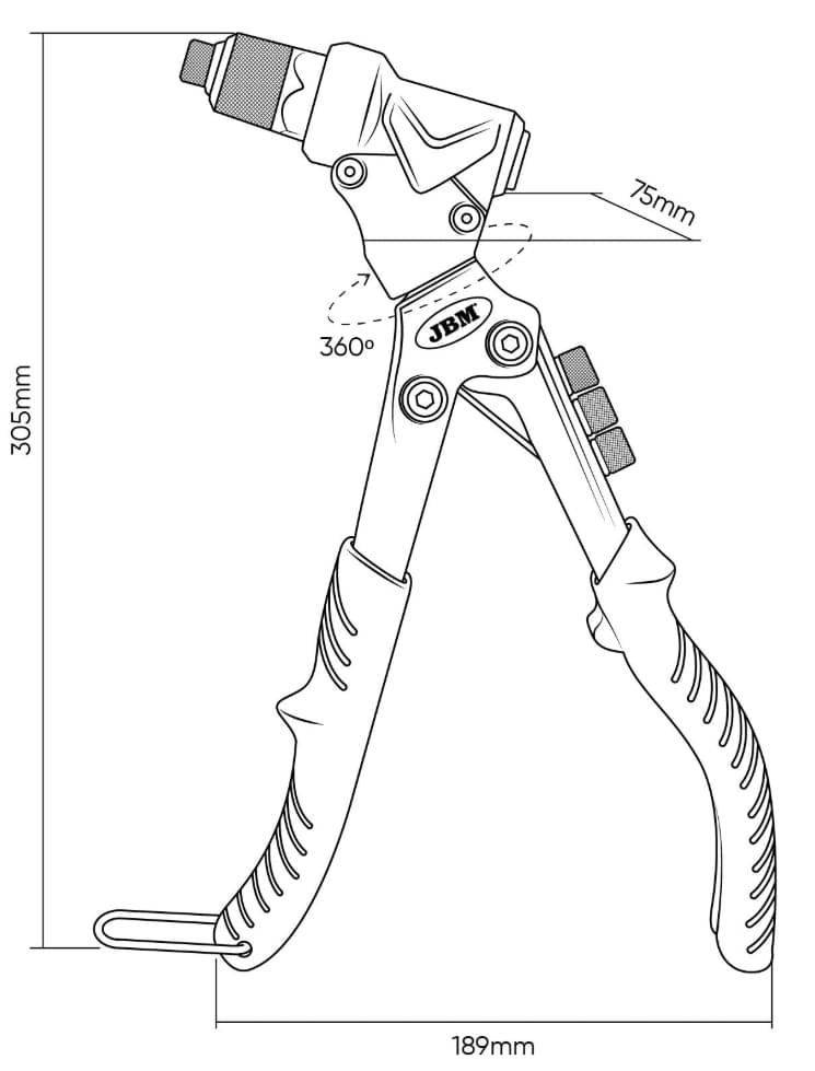 M&aring;lsatt tegning av popnagletang