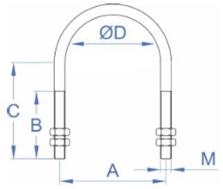 M&aring;satt tegning, rustfri U-bolt