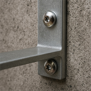 Betongskruer i brakett på vegg