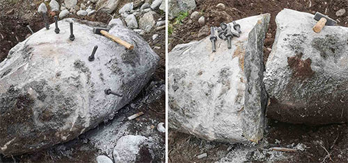 Eksempel på bruk av fjellkiler for å dele stein