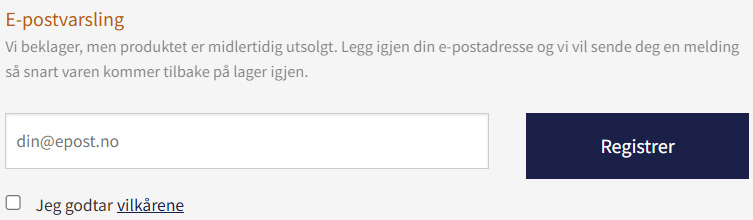 Bli varslet når varene er tilbake på lager.