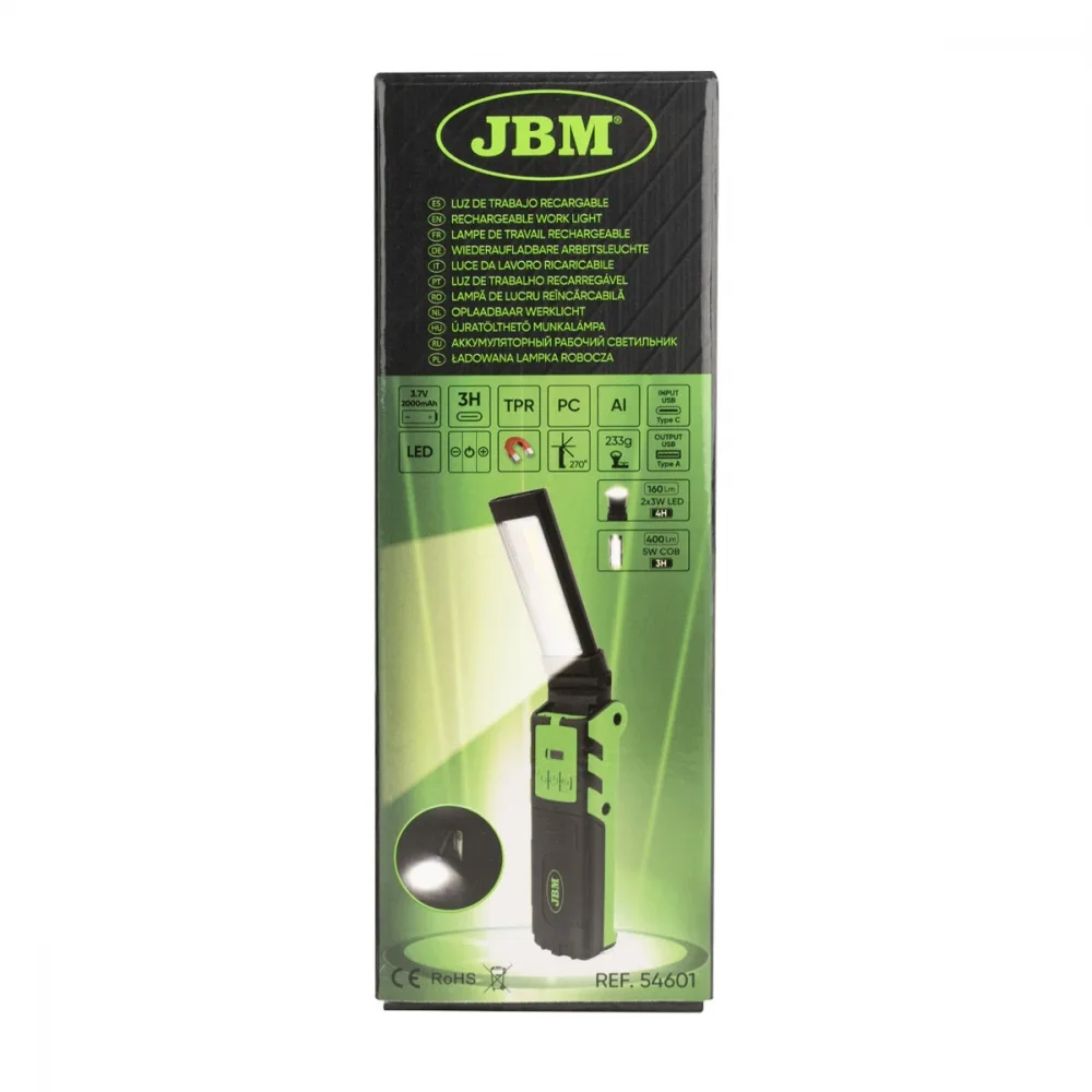 JBM Oppladbar LED-arbeidslampe med magnet og dimmer - 400lm – bilde 5 av 5