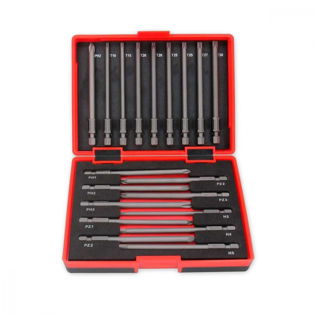 Tecos bitssett T-B019 1/4" 100mm - 19 deler