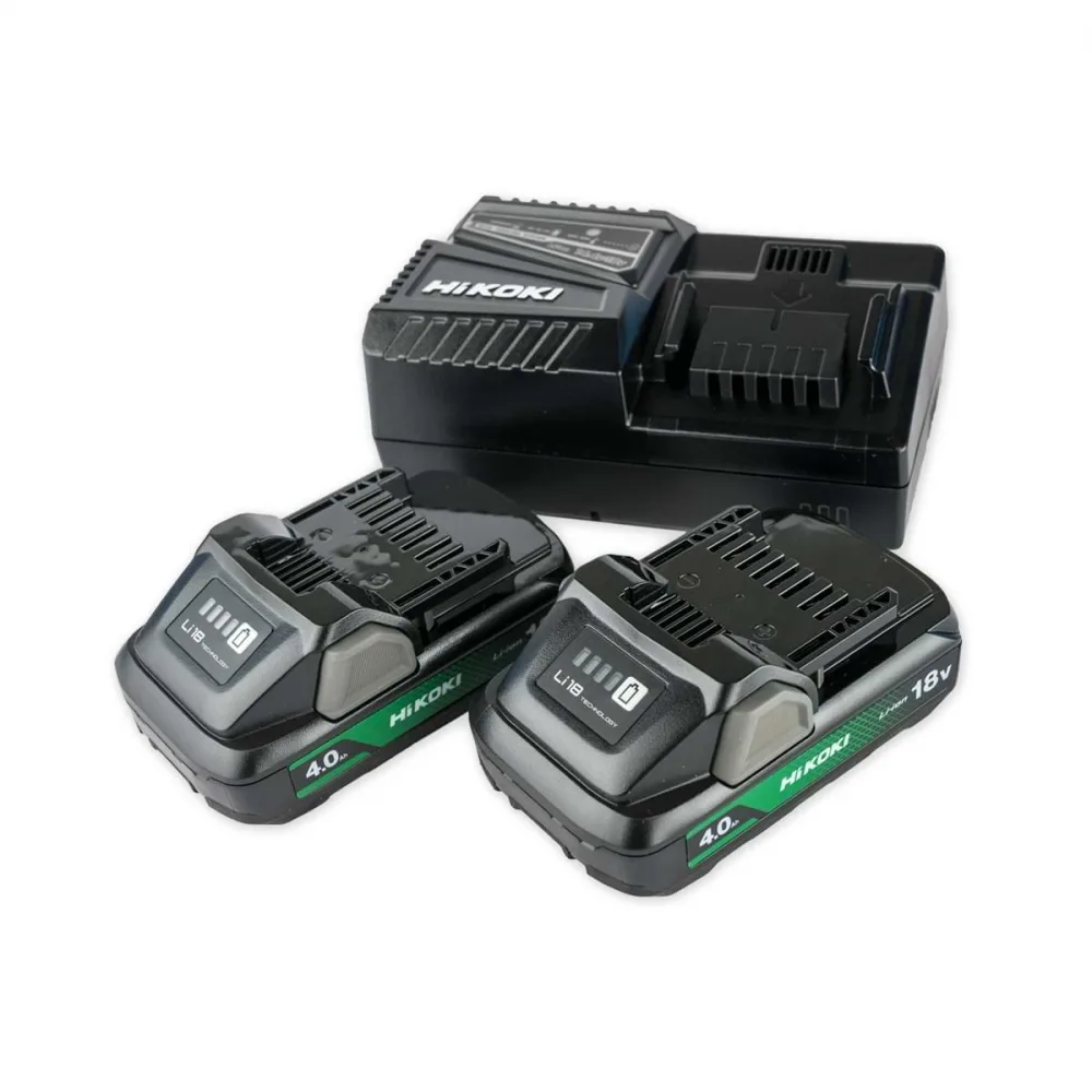 Hikoki Batteripakke med 2x 18V batterier (4.0Ah) og 18V lader